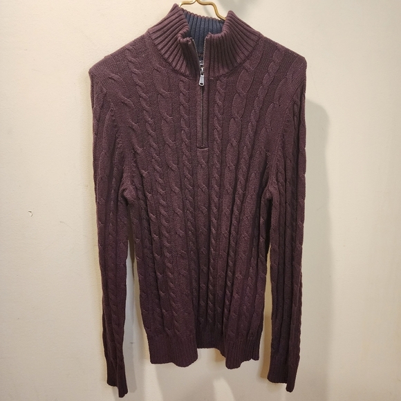 Land's End Drifter Burgundy Men's quarter zip 100% cotton Sweater size S - Picture 1 of 9